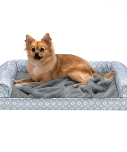Sofa Pet Bed - Plush Faux Fur & Diamond Print Nest-Top Sofa Bed