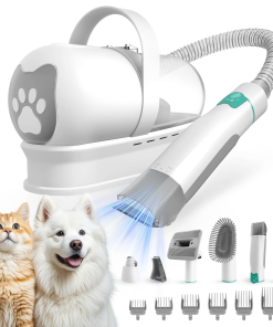Dog And Cat Grooming Kit, Pet Grooming Vacuum with Pet Clipper Nail Grinder, Dog Hair Vacuum with 6 Pet Grooming Tools for Dogs Cats Shedding Grooming